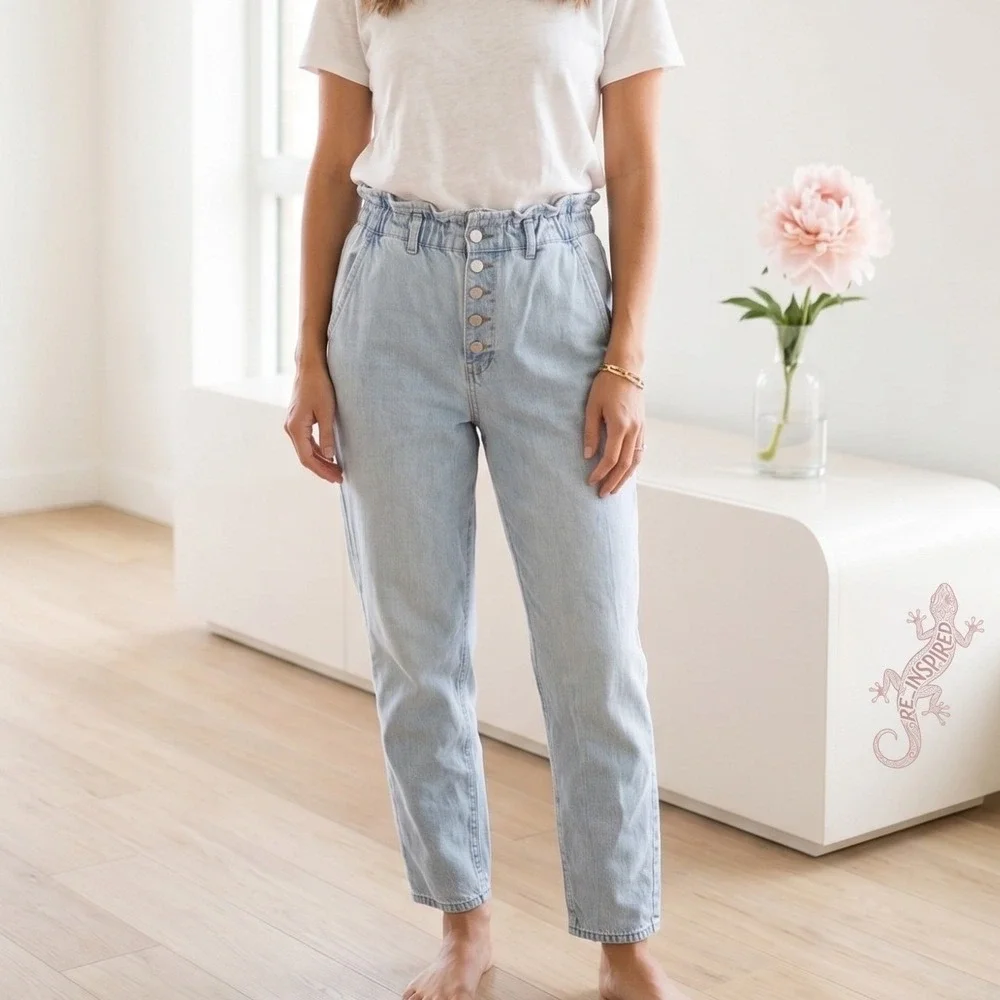LOFT Paperbag Waist Jeans Women Blue Light Wash High Rise Button Fly Denim Pants